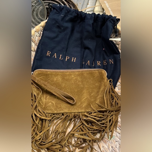 RALPH LAUREN Western Fringed Brown Suede Equestrian Clutch Wristlet - Picture 4 of 5